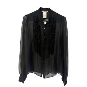Vintage Chloé FW 2005 Women’s Black Silk Sheer Ruffle Blouse Sz 36 France